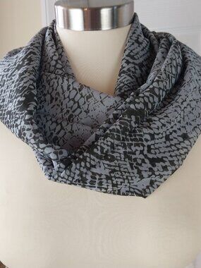 Gray and Black Animal Print Infinity Scarf, Lightweight Chiffon Shawl